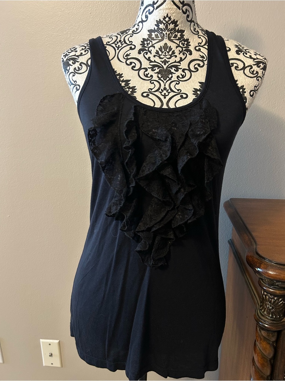Express Black Ruffle Front Tank